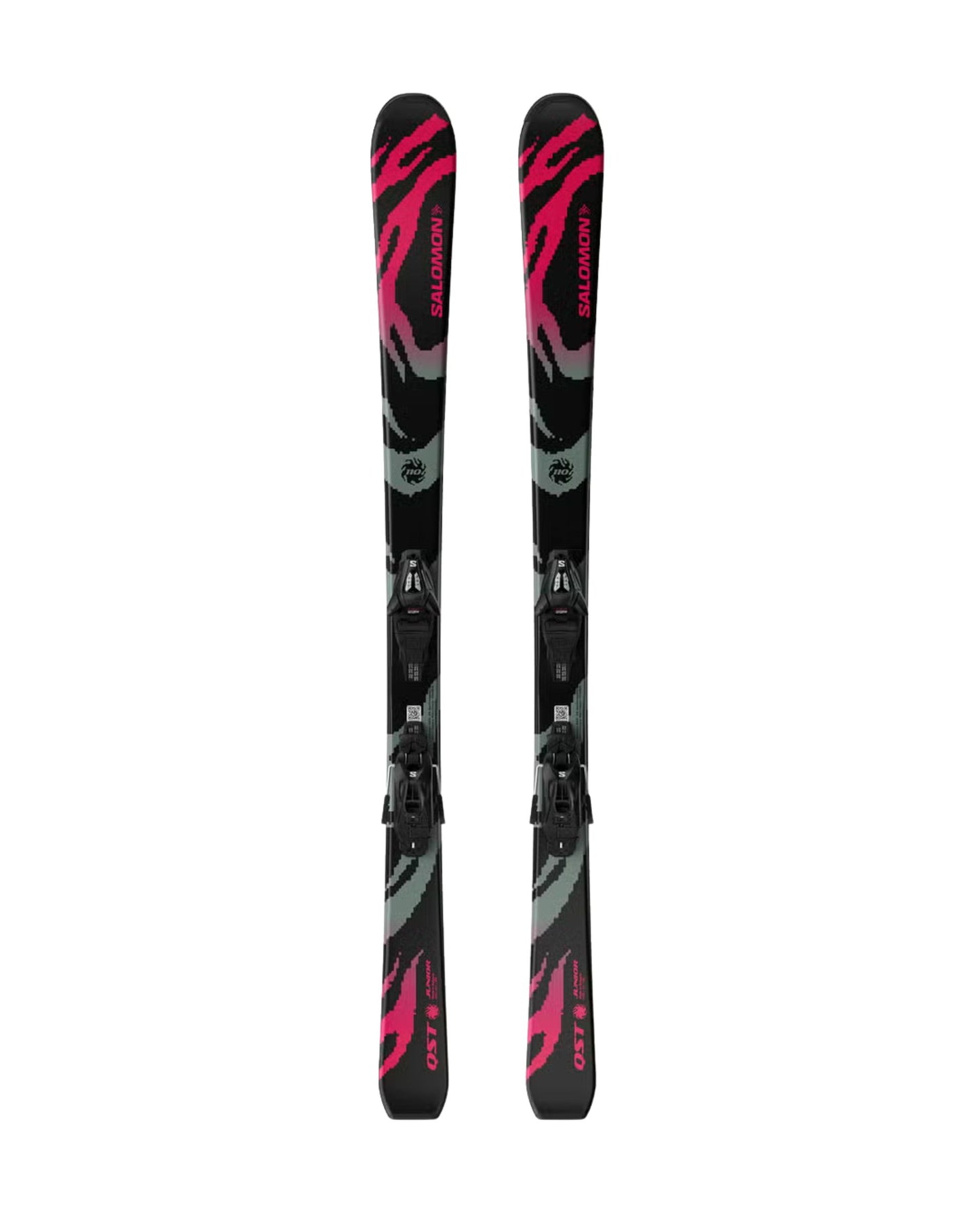 Salomon QST S Junior Skis + C5 GW - Black/Neon Punch