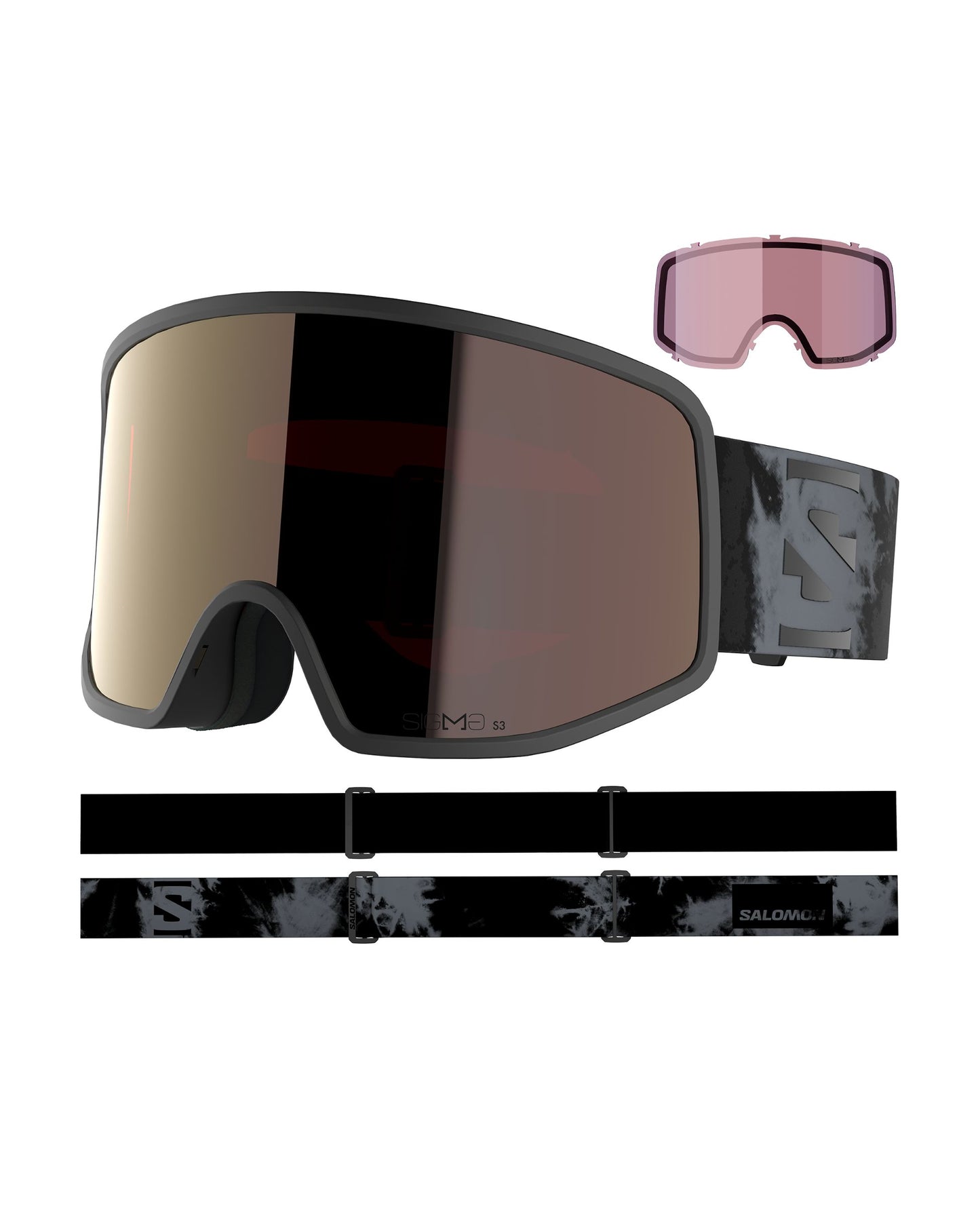 Salomon Sentry Pro Sigma Ski Goggles ( and Extra Lens) - Black Tie/Gun Metal /Silver Pink