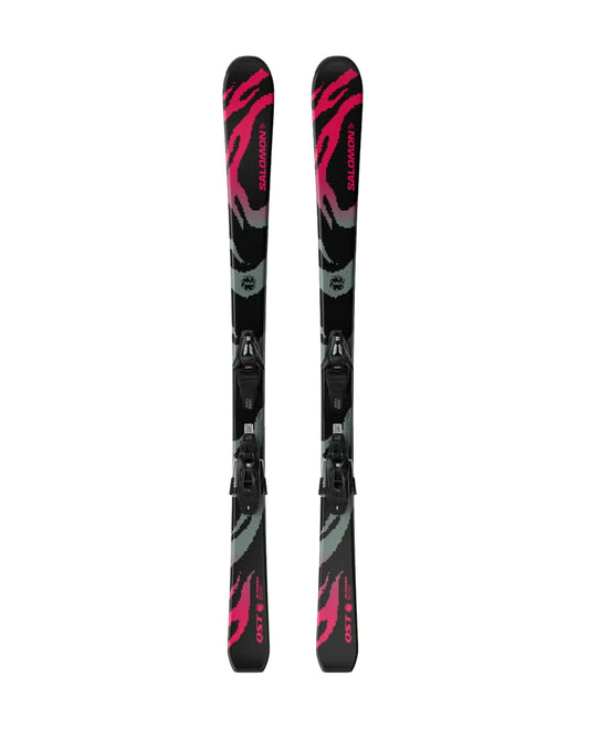 Salomon QST S Junior Skis + C5 GW - Black/Neon Punch