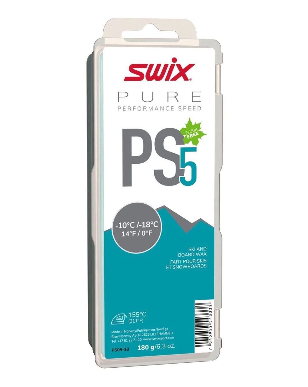 Swix PS5 Turquoise Glide Wax, -10C/-18C - 180g